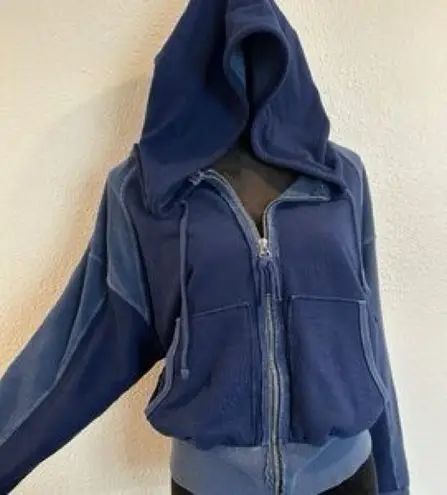 Free People Movement blue two toned drop shoulder oversized soft zip up hoodie