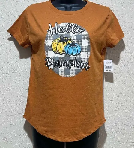 NEW Women's Size Small "Hello Pumpkin" Adiva Thanksgiving Shirt Copper Plaid Brown