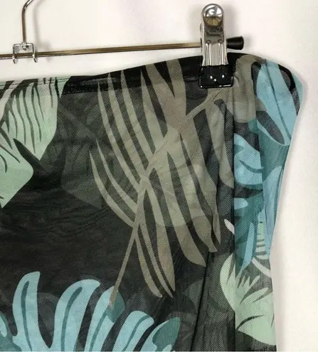 Boutique Black & Blue Leaf Mesh Sarong Swim Skirt Coverup S