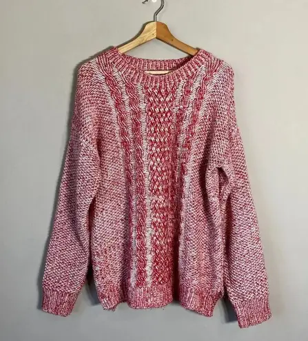 Everly Anthropologie  Cable Knit Crew Neck Pullover Sweater Women Medium Red Cozy