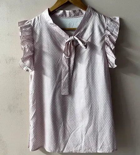 Light Pink & White Polka Dot LightWeight Blouse Size S EUC