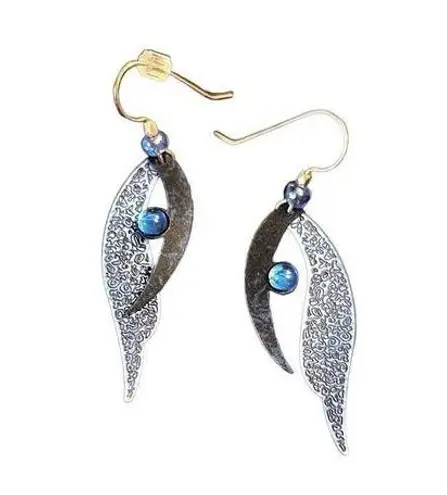 Sky Navy Blue Folded Wings Drop Hook Earrings