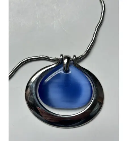 Lia Sophia Bayside Necklace Silver Blue Fiber Optic Stone Pendant Snake Chain