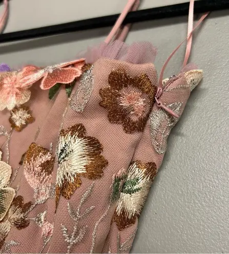 Endless Rose Velvet Embroidered Tiered Midi Dress Fairytale 3D Floral Blush Pink