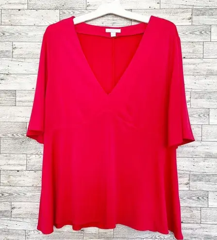 New York & Co. ON SALE! Bright Pink V Neck Short Sleeve Blouse, XL