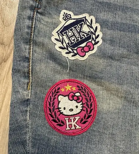 Sanrio Hello Kitty Plus Size Denim Shorts Y2K Style 22 Pink Kitty Patches Blue