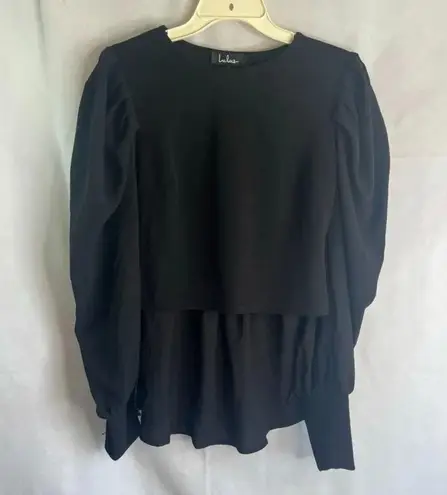 Lulu's Black Puff Sleeve Hi Low Dressy Sweater Blouse Size Small