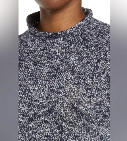 LL Bean Blue Cotton Ragg Funnelneck Pullover Tunic Sweater Size XL