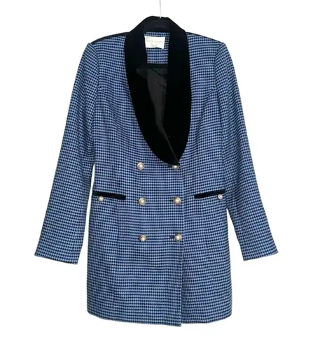 Rebecca Vallance Garance Double Breasted Houndstooth Blue Black Blazer Dress 8