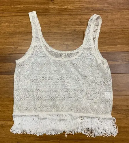 Kirra Lace Fringe Tank Top Womens Small Ivory White Sleeveless Crochet Festival
