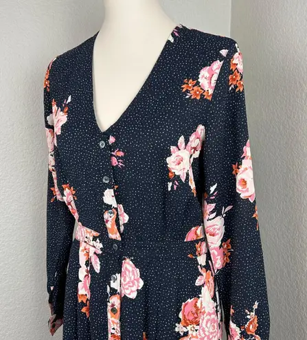 FRNCH Paris Womn's Maxi Dress Blue Floral Button V