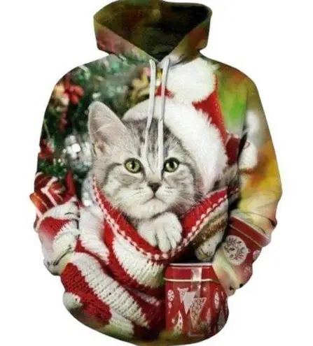 Nain Santa Kitties Ugly Christmas Graphic Sweater Hoodie Size Large/XL