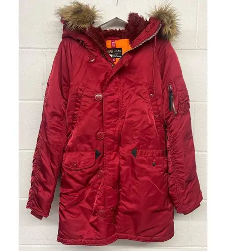 Alpha Industries Sz Small Red Faux Fur Hood N-3B Waterproof Winter Parka jacket
