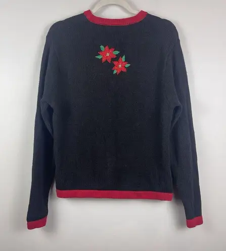 Bobbie & Brooks Vtg Bobbie Brooks Sweater Sz L Black Knit Christmas Pullover Embellished Festive