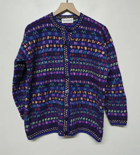 Ana Miranda Chunky Sweater Cardigan Hand Knit Alpaca Wool Blend Blue Fair Isle Size undefined