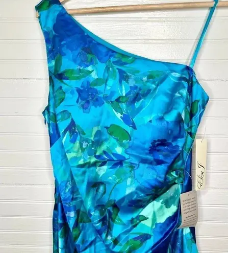 Eliza J Women's Floral One Shoulder Ruffle Cocktail Dress Blue Size 8 tiny flaw