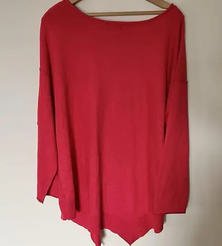 Verve Ami Womens Size 1X Fuschia Pink Red Long Sleeve Asymmetrical Sweater
