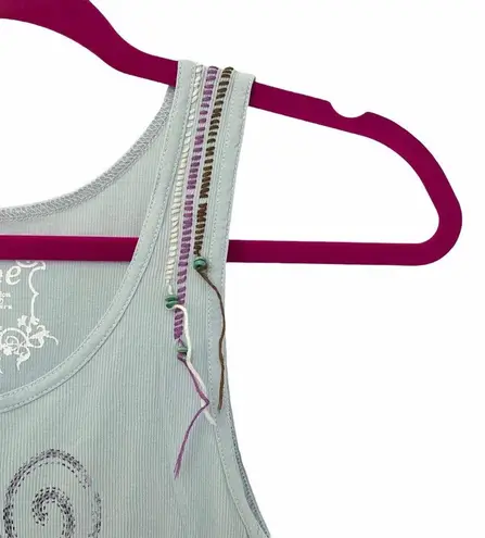 new Project e Vintage ❃ Floral Graphic Tank ❃ Baby Blue with Embroidery ❃ Large