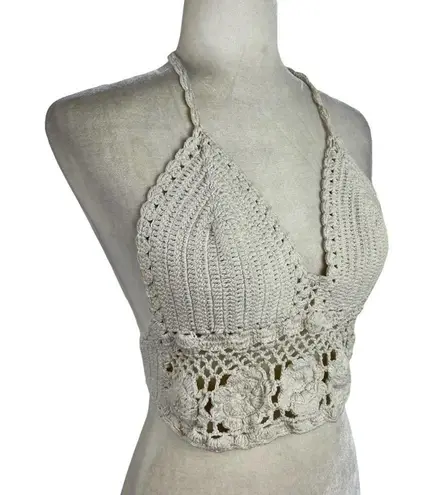 Retro Crochet Halter Bralette Crop Top Knit Bustier Cami Summer Blouse S/M White Size undefined