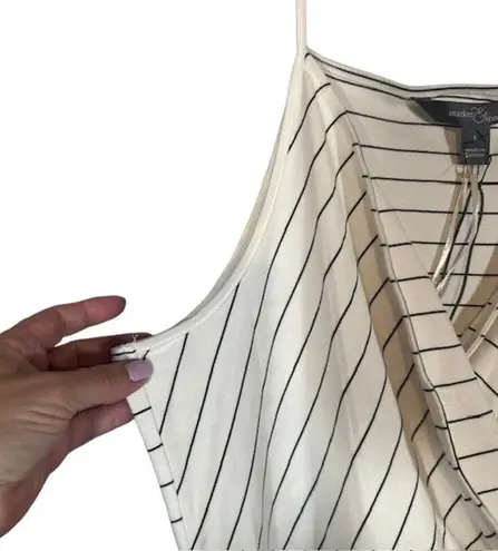 Market & Spruce White Striped Annora Faux Wrap Sleeveless Knit Dress Women Sz L