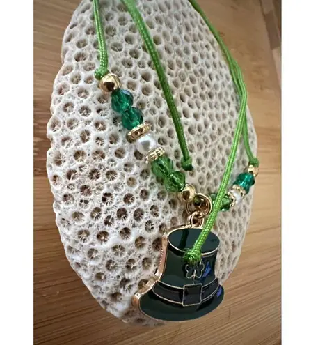 St Patricks Day Knotted String Beaded Bracelet Anklet Leprechaun Hat Sha… Green