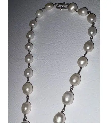 Fresh Water Pearl & Aqua Tear Drop Crystal Statement Necklace Glamorous Jewelry Silver