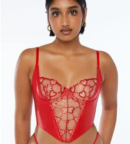 Savage X Fenty Flossy Glossy Red Heart Bustier Size XS NWT