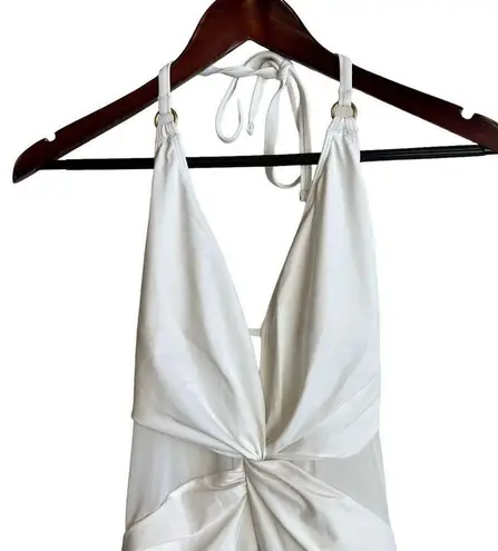 La Blanca Women's White One Piece Swimsuit Size 10 Twist Front Mesh Waist Halter
