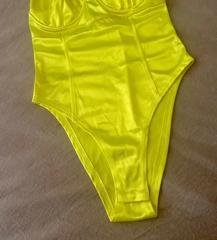 Neon Yellow Satin Bodysuit, size S