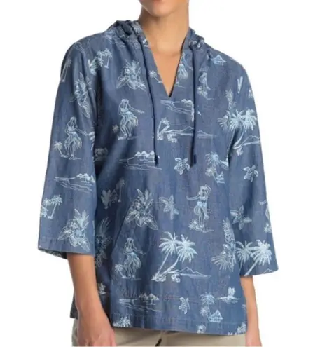 Tommy Bahama  Tropical Print Baja Blue Hoodie size small