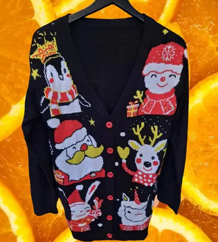 Christmas Vest With Snowman, Penguin, Reindeer, Santa and Others Size Large Black - Image 1