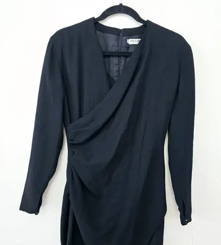 Giorgio Armani Le Collezioni Black Long Sleeves Ruched Wool Dress Womens Size 6