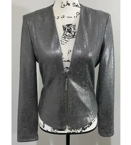 Trouvé Metallic Sliver Blazer Front Zip Zip Sleeves Size Small EUC Silver