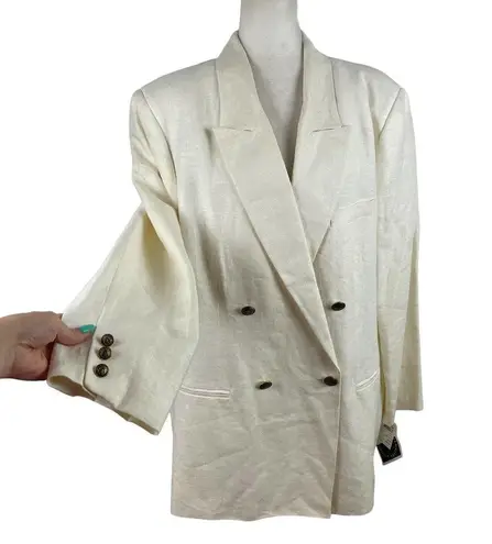 Jennifer Moore VTG  100% Linen Double Breasted Career Blazer Cream Oversized 18W