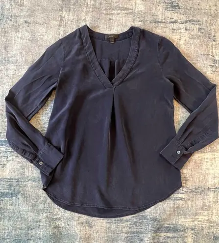 J.Crew  Dark Blue V Neck Long Sleeve Crepe Blouse Size 0