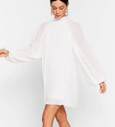 Nasty Gal White Pleated Chiffon Dress