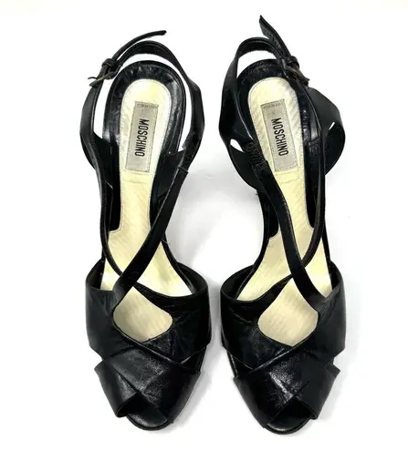 Moschino black leather peep toe heels, made in Italy, size 40