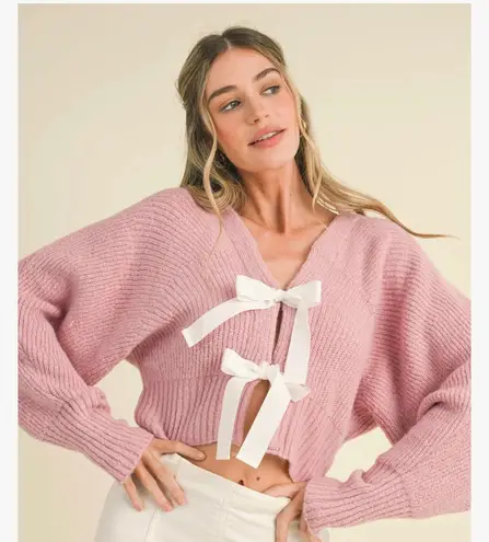 Tie Front Bow Cardigan Pink Size L