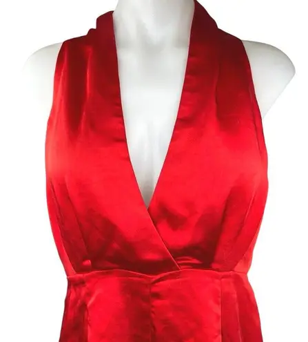 Elliatt Red Silk Satin Halter Sleeveless Deep V Neck Backless Romper Shorts Sz S