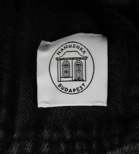 Nanushka Charcoal Black Cite Oversized Denim Belted Moto Biker Jacket Size XS