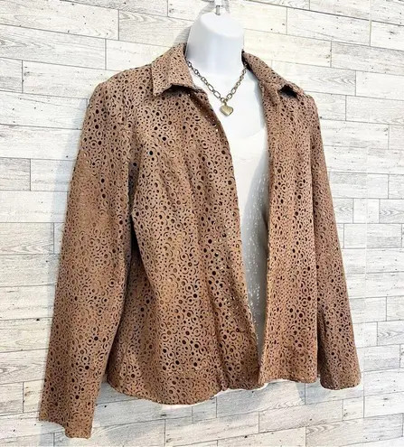 Chico's CHICO’S Light Brown Leather Perforated Jacket / Blazer, Chico’s Sz 1 (M / 8)