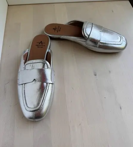 Aquatalia Jayleen Metallic Silver Slip On Flat Mule size 6