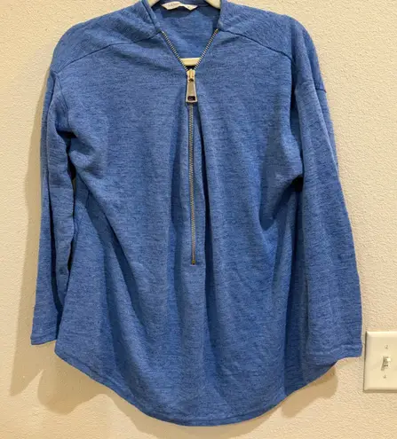 Soft Surroundings Blue Pullover Top Long Sleeve Zipper Front Women's