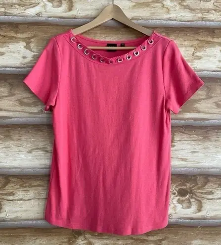 Rafaella laced grommet trim scoop neck coral tee size large