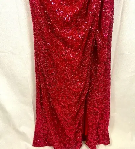 La Femme  Hot Pink Strapless Sequin Long Prom Gown Dress Rhinestone Accent 0