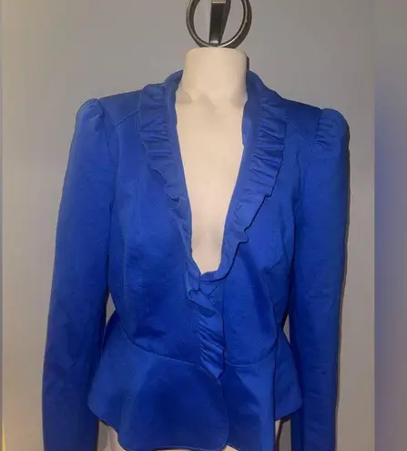 Inc international Elegant Blue Ruffled Women's Jacket blazer size large EUC INC
