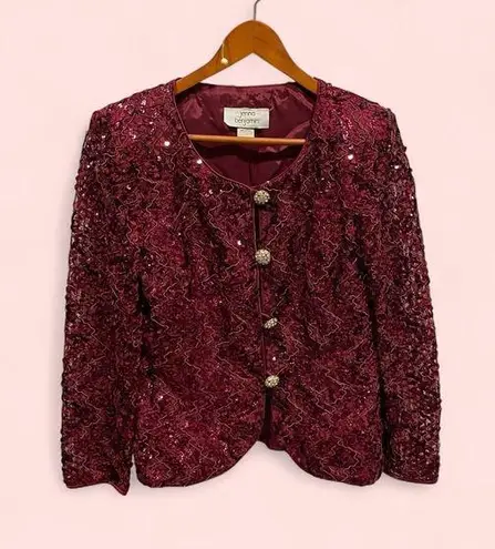 Vintage 80’s ruby sequin mesh ribbon jeweled button luxury blazer Wizard of Oz Red Size 12