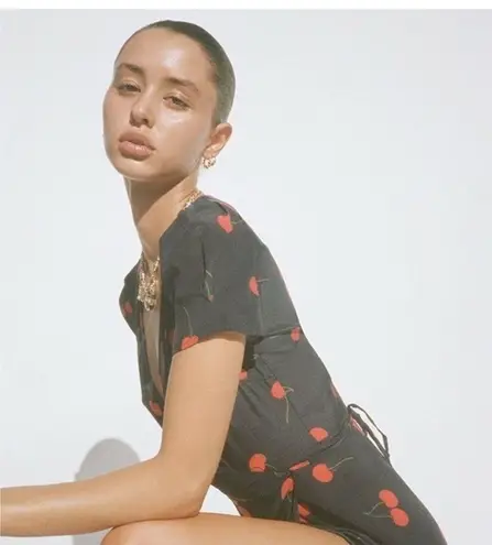 Realisation The Teale Wrap Dress 100% Silk size XXL cherry print Blue