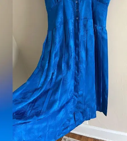 Vintage Blue  embossed satin feel pleated retro 80s maxi dress