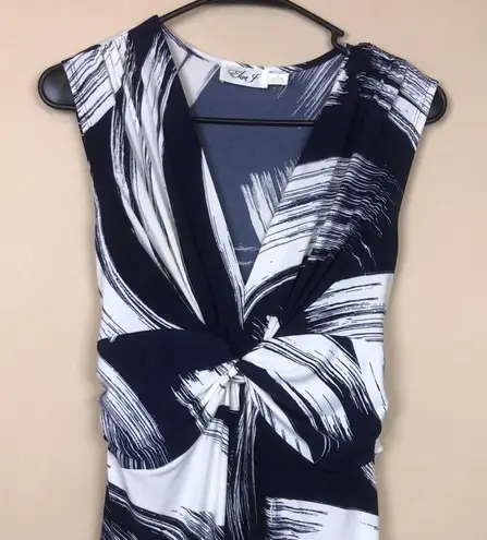 Eliza J Women’s Jersey Knit Blue White V-Neck Twist Front Tie Back Maxi Dress